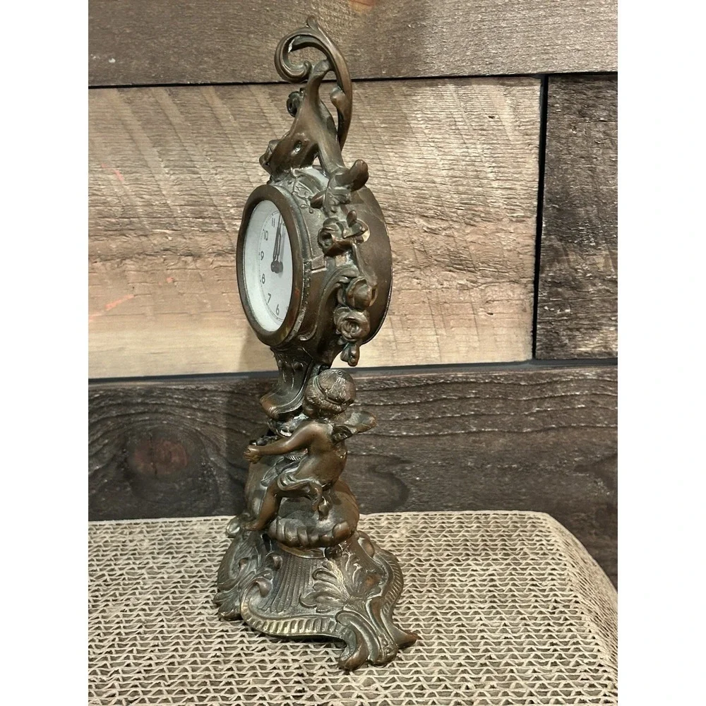 ANTIQUE BRONZE CHERUB‎  ANSONIA VANITY CLOCK